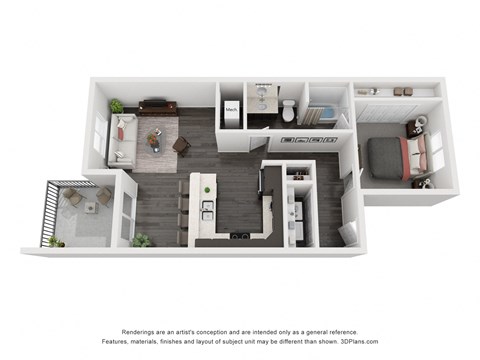 Floor plan for 1 bed, 1 bath, 772 sqft
