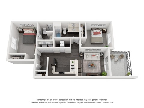 Floor plan for 2 beds, 2 baths, 904 sqft