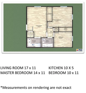 St. Louis apartment for rent - a floor plan of a bedroom house with a bathroom and a living room