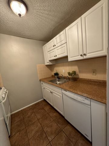 St. Louis apartment for rent - a kitchen with white cabinets and a sink
