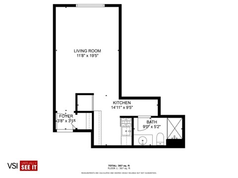Floor plan for studio, 1 bath, 400 sqft