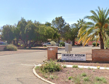 Tucson apartment for rent - A sign for Desert Winds Apartments is in front of a palm tree.