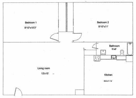 Floor plan for 2 beds, 1 bath, 550 sqft