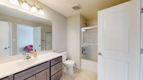 Crown Point house for rent - A bathroom with a white sink and a toilet.