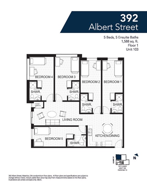 Floor plan for studio, 5 baths, 100 sqft