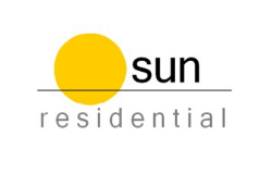 Louisville apartment for rent - A logo with a yellow circle and the words "sun residential" in black.