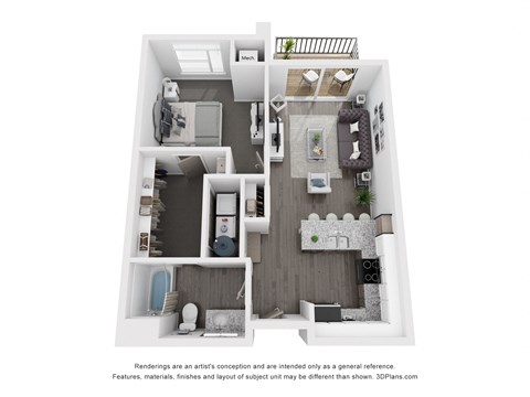 Floor plan for 1 bed, 1 bath, 889 sqft