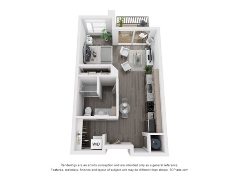 Floor plan for studio, 1 bath, 502 sqft