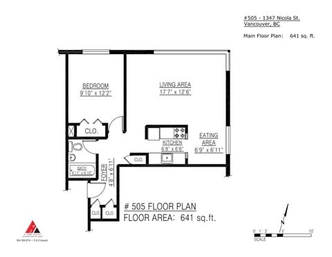 Floor plan for 1 bed, 1 bath, 641 sqft