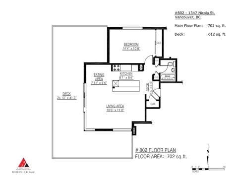 Floor plan for 1 bed, 1 bath, 702 sqft