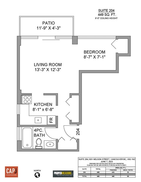 Floor plan for studio, 1 bath, 449 sqft