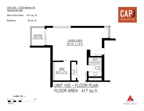 Floor plan for studio, 1 bath, 414 sqft