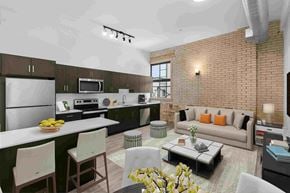 Winnipeg apartment for rent - a rendering of a living room and kitchen in an apartment