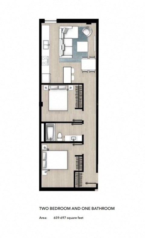 Floor plan for 2 beds, 1 bath, 815 sqft