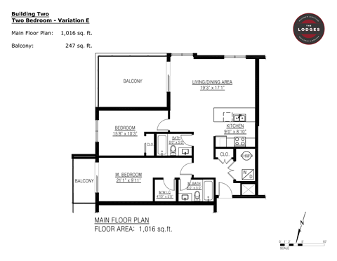 Floor plan for 2 beds, 2 baths, 1016 sqft