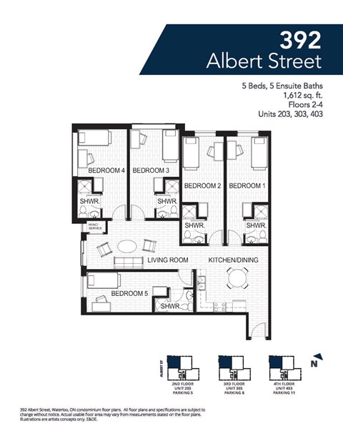 Floor plan for studio, 5 baths, 125 sqft