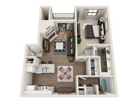 Floor plan for 1 bed, 1 bath, 717 sqft