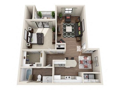 Floor plan for 1 bed, 1 bath, 756 sqft