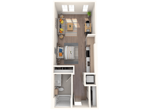 Floor plan for studio, 1 bath, 514 sqft