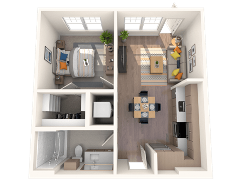 Floor plan for 1 bed, 1 bath, 546 sqft