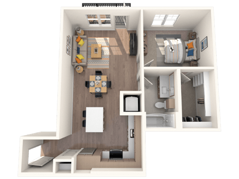 Floor plan for 1 bed, 1 bath, 754 sqft