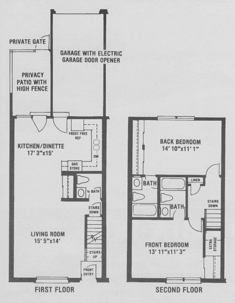 Floor plan for 2 beds, 2.5 baths, 1150 sqft