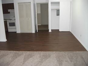 Columbus apartment for rent - an empty living room with wood flooring and a kitchen