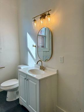 Louisville house for rent - a bathroom with a sink and a toilet and a mirror