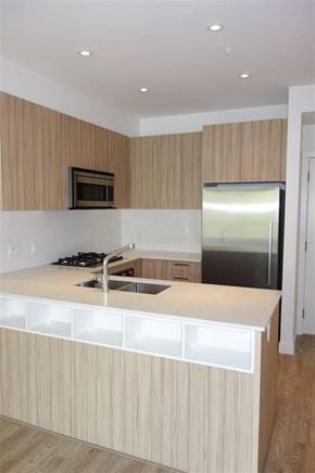North Vancouver apartment for rent - A kitchen with a stove top oven and a microwave.