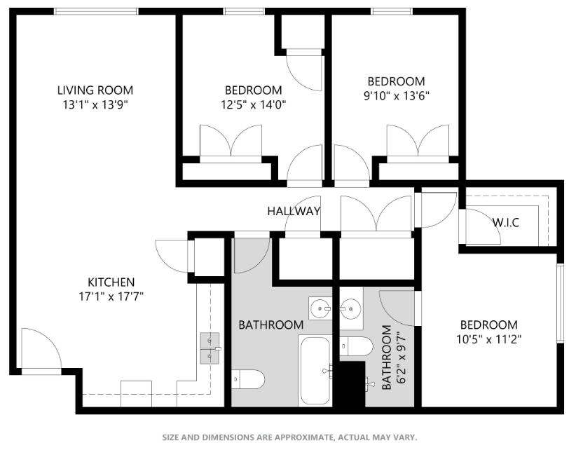 Floor plan for 3 beds, 2 baths, 1189 sqft