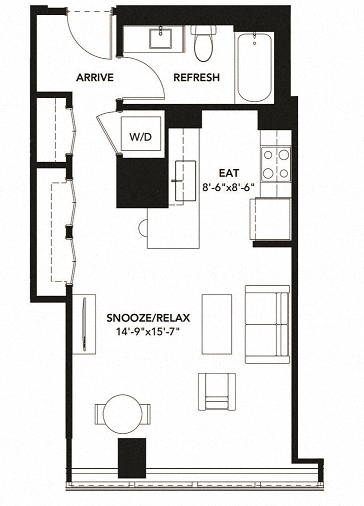 Floor plan for studio, 1 bath, 540 sqft