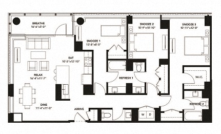 Floor plan for 3 beds, 3 baths, 1476 sqft