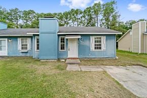 Jacksonville house for rent - the front of a blue house with a white door