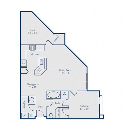 Floor plan for 1 bed, 1 bath, 994 sqft