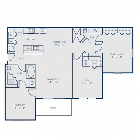 Floor plan for 2 beds, 2 baths, 1289 sqft