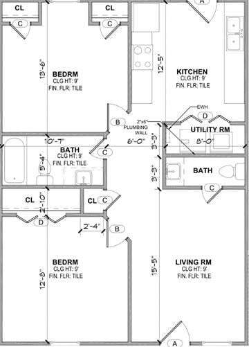 El Campo apartment for rent - a floor plan of a house with bedrooms and baths and a kitchen and a bathroom