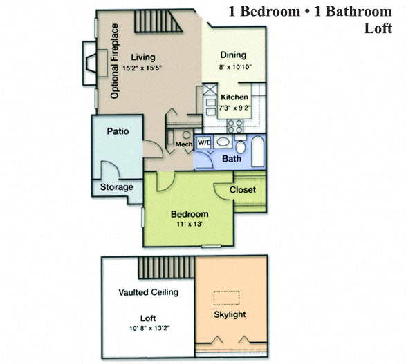 Floor plan for 1 bed, 1 bath, 926 sqft
