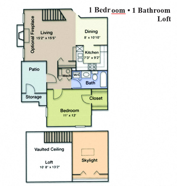 Floor plan for 1 bed, 1 bath, 926 sqft