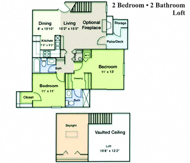 Floor plan for 2 beds, 2 baths, 1159 sqft