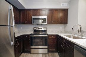 Saint Louis apartment for rent - a kitchen with a stove microwave and sink