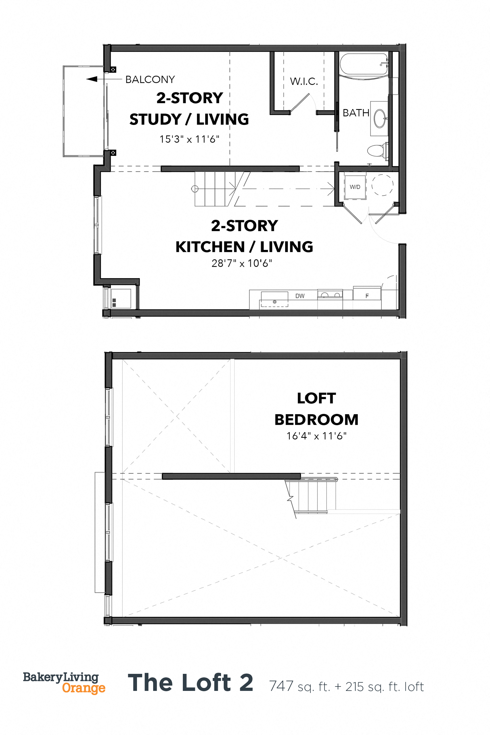 Floor plan for 1 bed, 1 bath, 962 sqft