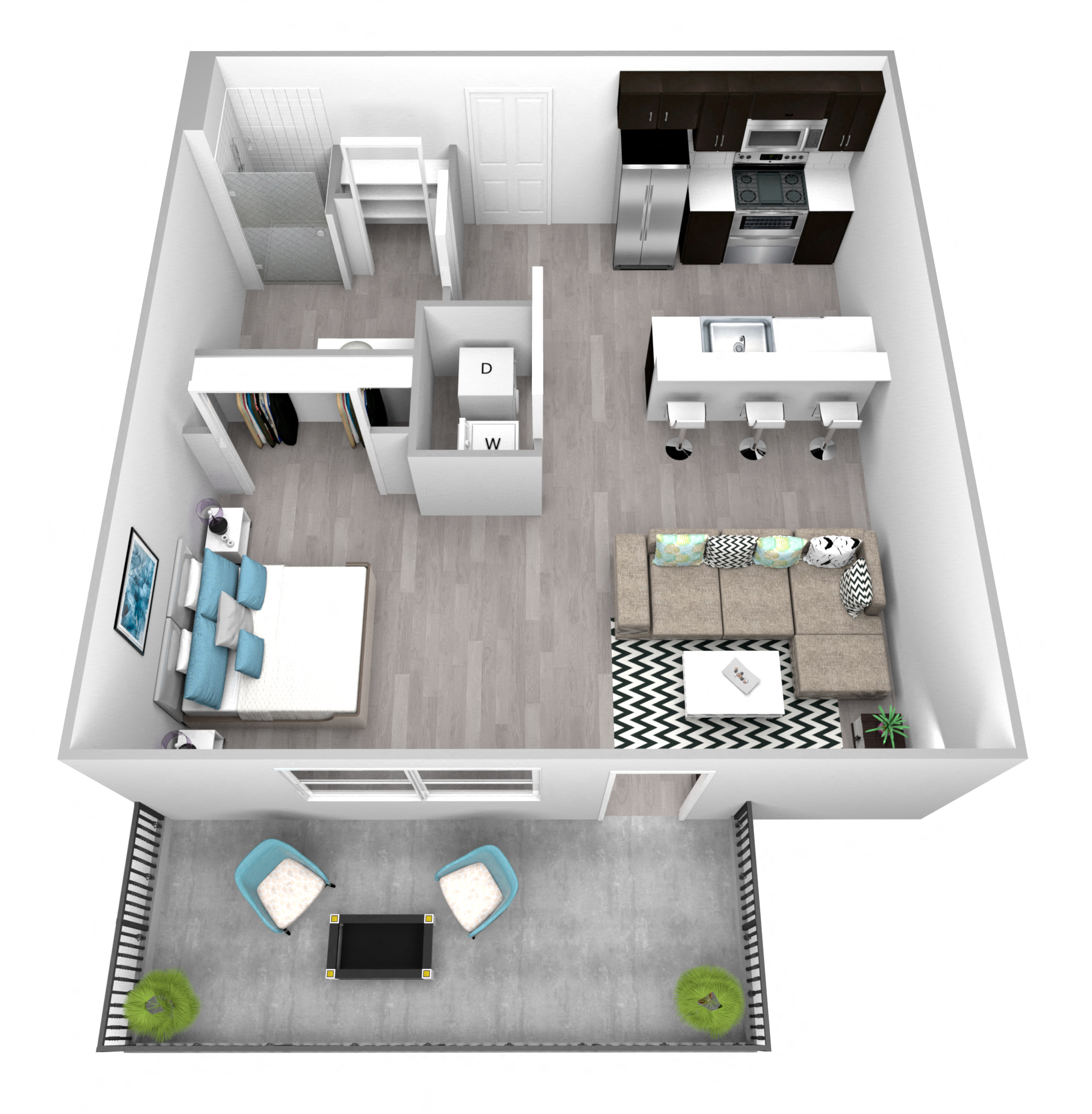 Floor plan for studio, 1 bath, 562 sqft