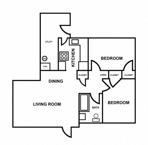 Floor plan for 2 beds, 1 bath, 800 sqft
