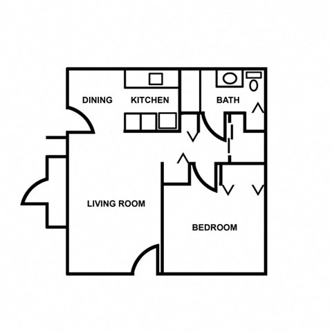 Floor plan for 1 bed, 1 bath, 600 sqft