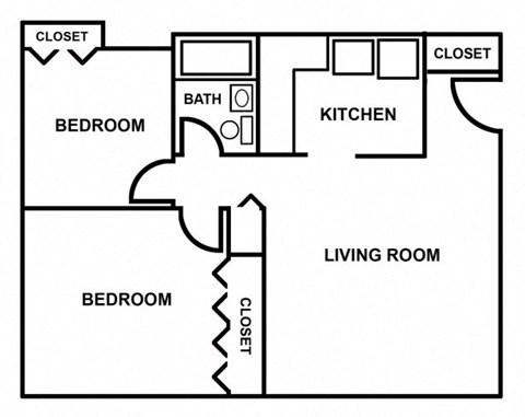 Floor plan for 2 beds, 1 bath, 711 sqft