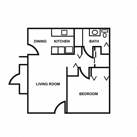 Floor plan for 1 bed, 1 bath, 600 sqft