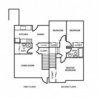 Floor plan for 3 beds, 2 baths, 1038 sqft