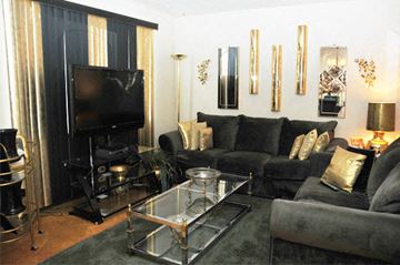 Kansas City apartment for rent - a living room with couches and a television in it