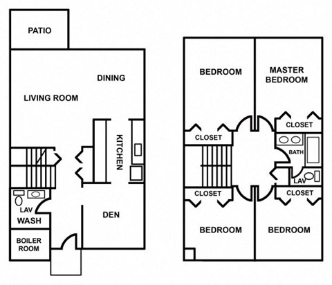 Floor plan for 4 beds, 2 baths, 1400 sqft