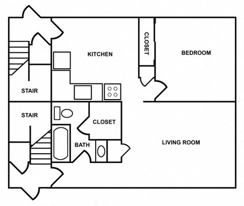 Floor plan for 1 bed, 1 bath, 610 sqft